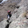 Cody climbing "A La Verga" on the Cattle Call Wall at Las Conchas. March 23, 2008.