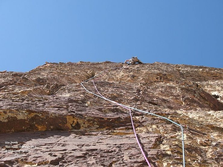Idan Peretz works his way delicately up p3.1, the crux pitch