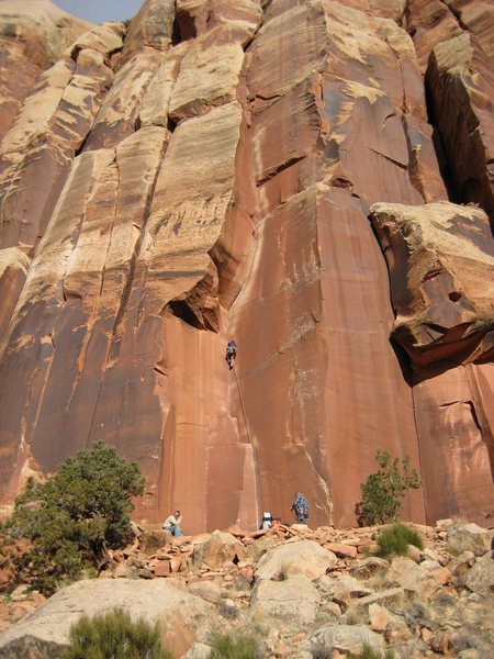 me enjoying perfect hands on Incredible Hand Crack. Supercrack Buttress. Indian Creek, Utah.