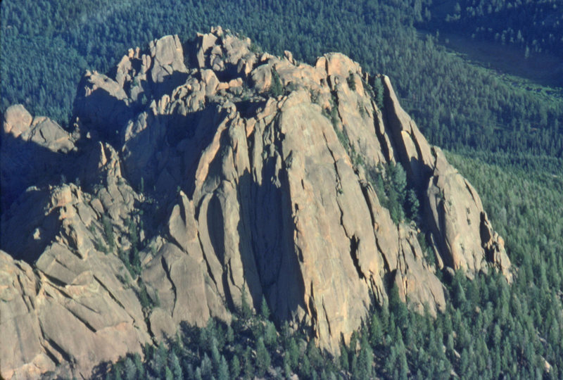 The Castle taken from the air, ca 1983. The Parapet is casting the shadow at the center, and Castle Corner is the prominent dihedral to its left.
