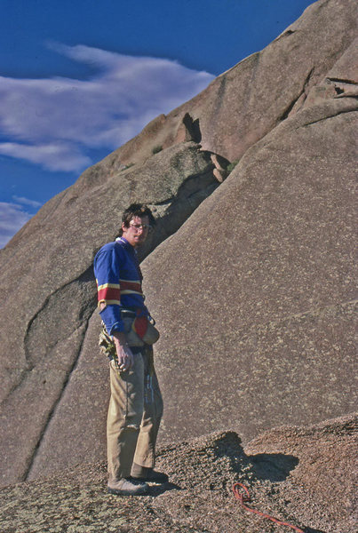 Pete Gallagher on the summit of the Gum Drop Spire. June, 1980.