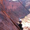 Cody at the beginning of an unknown 5.6ish slab to the right of the big crack, center stage at the Ice Cream Parlor. April 4, 2008.