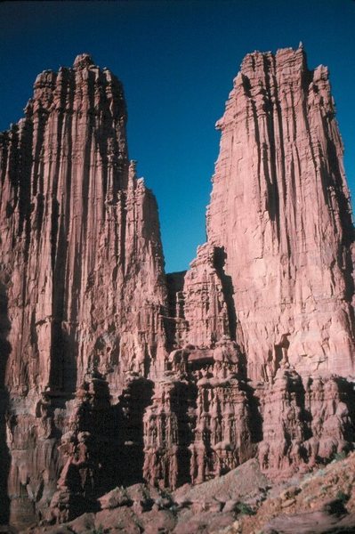 View of Cottontail and Echo towers from the common start to the Finger of Fate Route