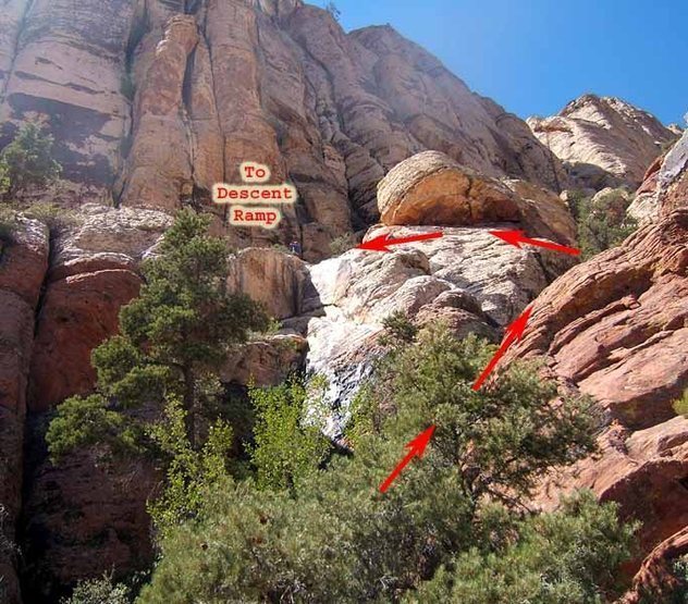 From the top of the route, there is still some scrambling to reach the descent ramp.