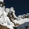 Looking up the the rime ice which was breaking off in the sun and crashing down around us.