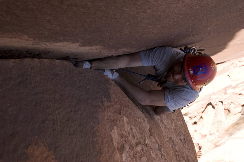 Tigger approaching the upper cruxy section on Bunny Slope (IC 5.9+), Critic's Choice Wall.