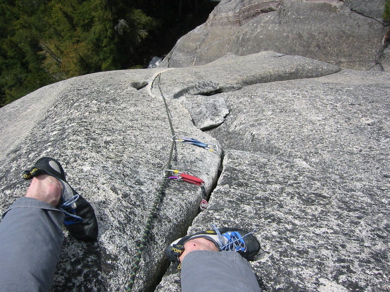 Looking down the second pitch just before heading to the anchor.