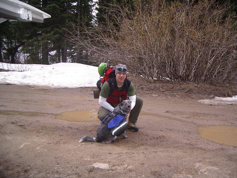 Me and my mutt heading for the Lost Rat Couloir! I was sick that day and lost all my gumption at the bottom of the couloir.