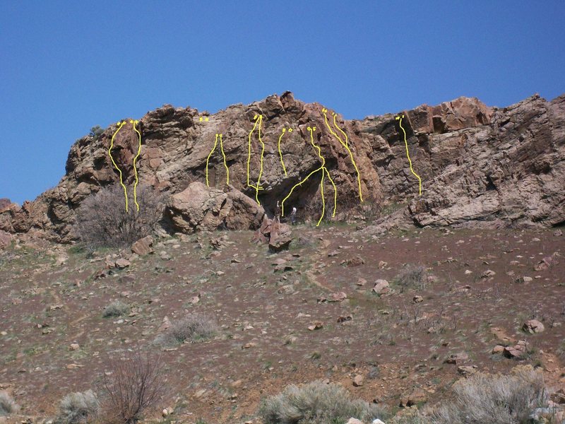 9th street wall showing some of the routes all are bolted except Cub Scout corner