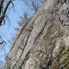Dave on Bolt Line and another climber in the back on Lies and Propaganda 5.9