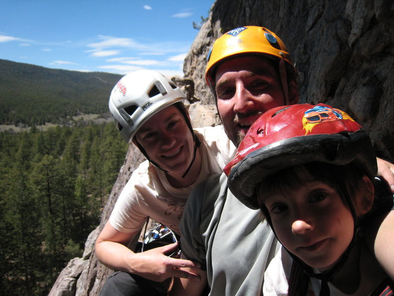 Happy family at the first belay of Packrat Dihedral. May 3, 2008. Can't wait to have Miles in these pics!