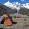 Base Camp in the Ishinca Valley. Tocllaraju in the backround.