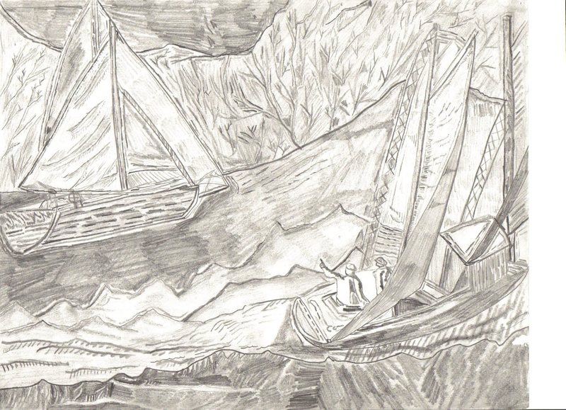 Pencil Sketch I did while I was bored in class... Sailing in Labrador, Canada.