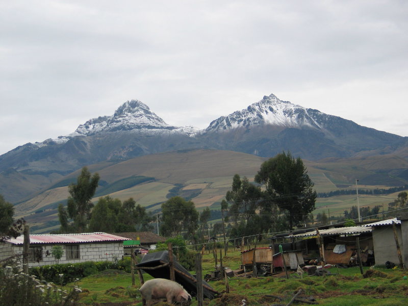 The Ilinizas, Sur on the left, Norte on the right. From a nearby village.