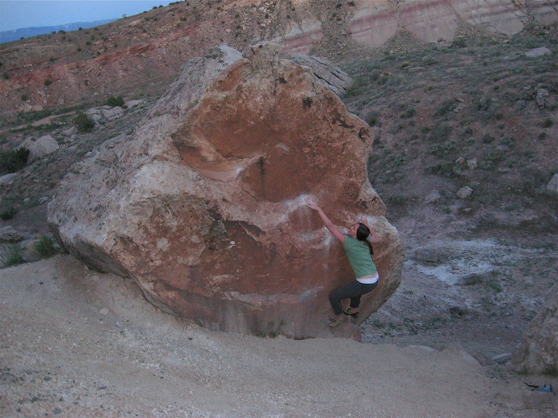 Brittney sticking the crux on on Spidey Grip.