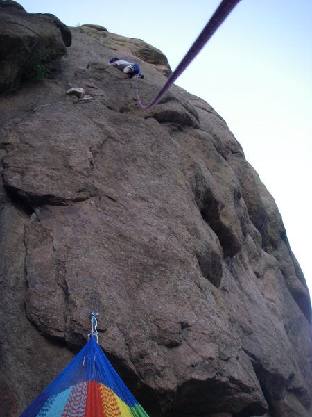 Dave high on KeeMoSabe, me with hammock belay.