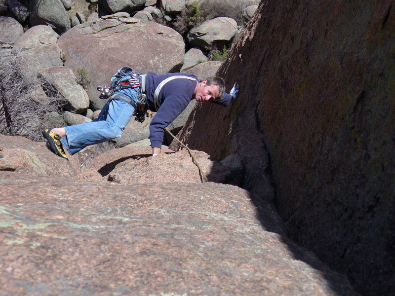 Avoiding the crack on the 2nd pitch of Turkey Shoot.
