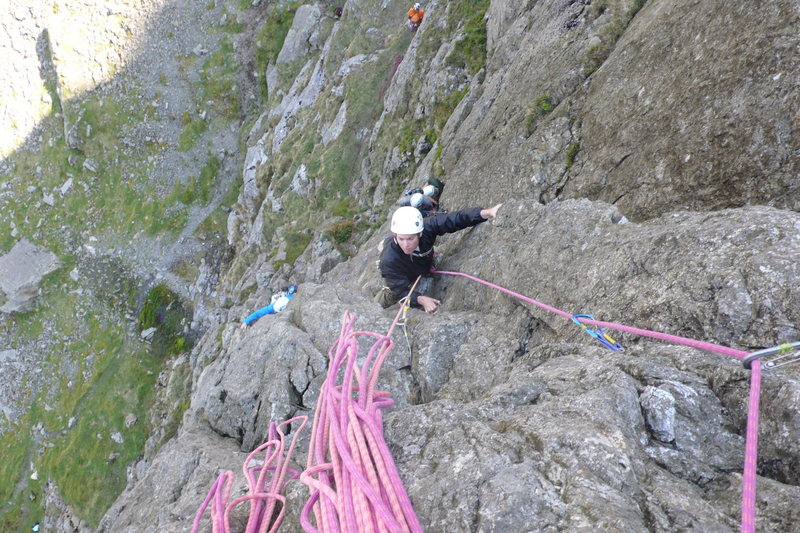 JF following the 1st pitch at the crux near the top 1st pitch.