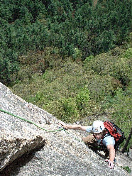 Alex on the exposed upper pitch of Upper Refuse...
