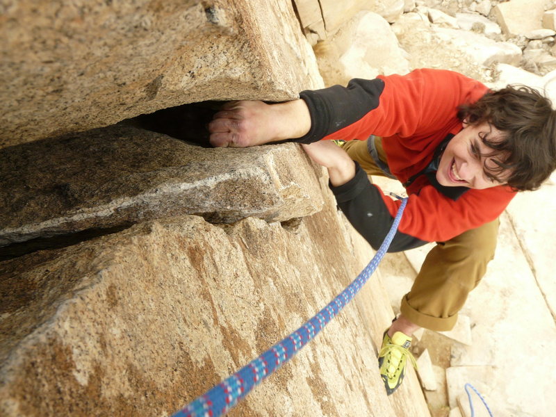 Climbing O'Kelley's Crack<br>
Photo by Darshan Ahluwalia