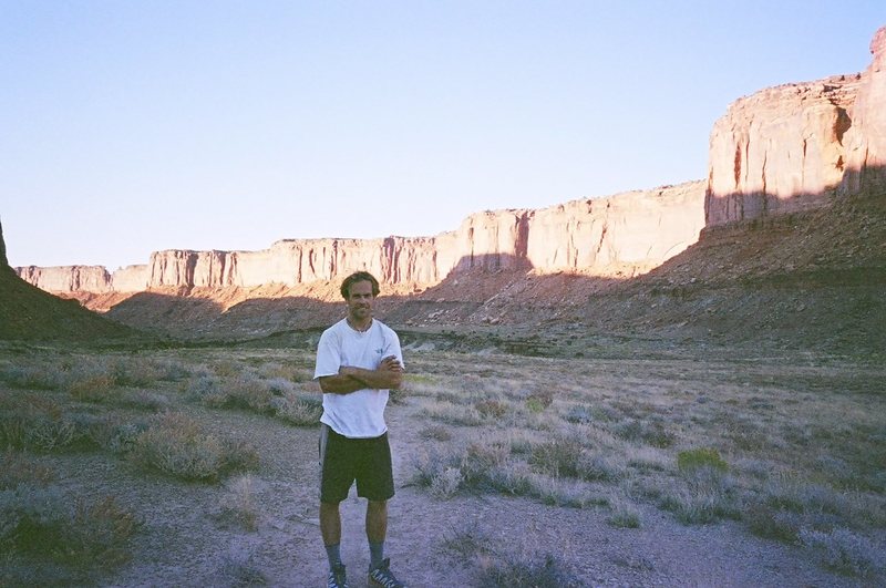 Me on the approach to Moses, Canyonlands, NP. We didn't have 4WD so we hiked in from the Alcove Spring trailhead -- making what is normally one of the shortest desert tower approaches one of the longest. Nevertheless, it was a perfect day.