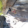 Josie Becker pulling the crux on her one hang attempt.