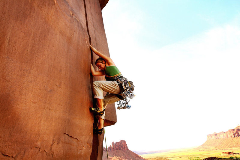 Caroline Schaumann on an Unknown crack on the 4x4 Wall. Really nice climb.