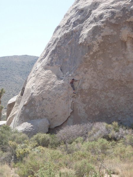 Diamond Dog full length - climber (Charlie Lieu) 1/2 up the route