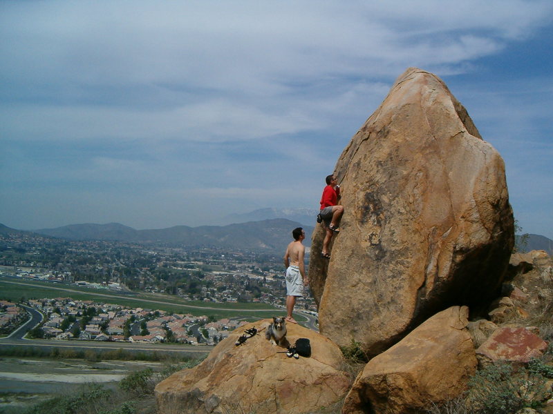 Bouldering on the Harrison Boulder, Mt. Rubidoux
