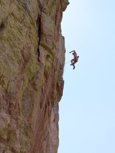 Vince "do not multi-task me" on his way down after he serfs up the wall.