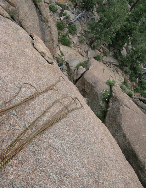 looking down from the first belay