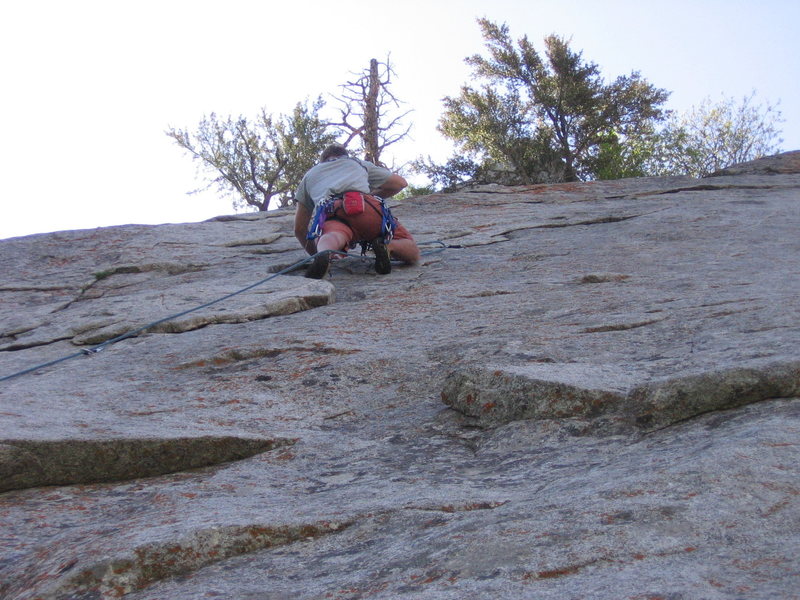 The penta pitch on "Pentapitch" Some thin climbing on a fairy exposed wall