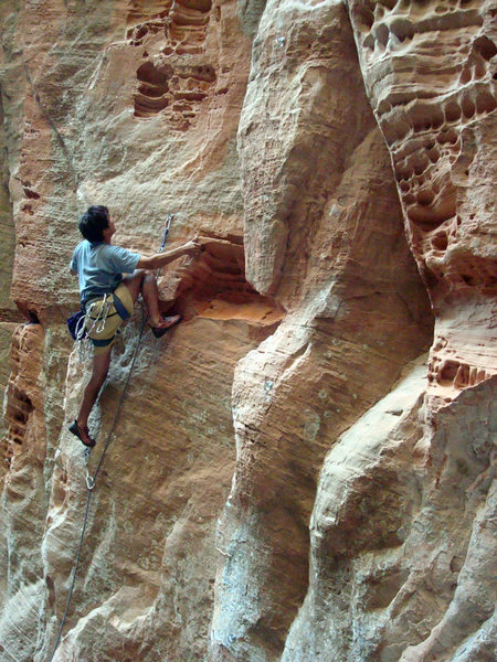 Tim Sinson cruising "Cool Reception", 5.10b, in the Doctor's Office