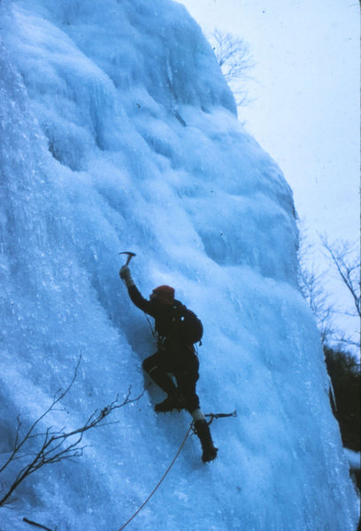 Standard Route: Frankenstein Cliff NH 1975<br>
<br>
Bob Dodds leading the second pitch.