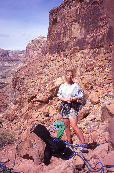 Andrea Gordon at the Dylan Wall<br>
photo; Todd Gordon