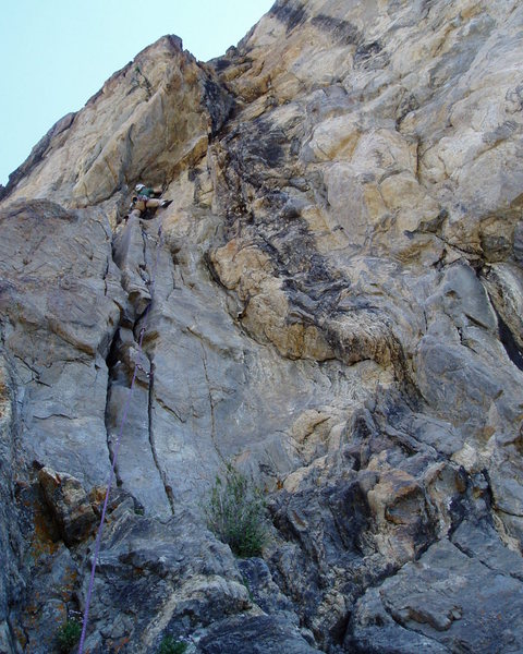 Protecting the crux at the roof.