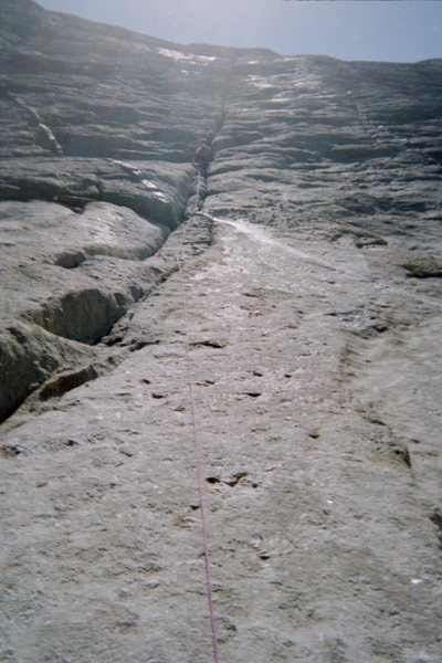 Another shot of Holdless Horror (5.6). You can see the crack for the first couple of pitches.