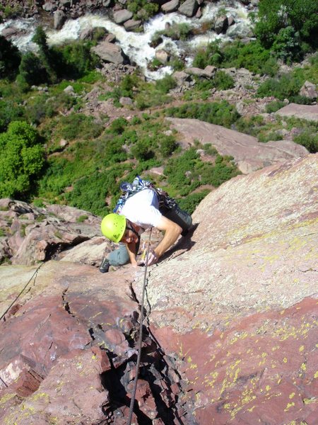 Joby nearing the top of pitch 1.