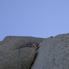 Hoskins grunting (and twisting up) through the off-width on P2 of Crescent Crack.  I save those for him! Or so he says...