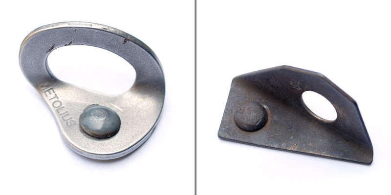 Here is a view of the two sizes of compression bolts to scale (5/16 on the left; 1/4 on the right) as they appear in the wall. The difference in size is subtle but noticeable.