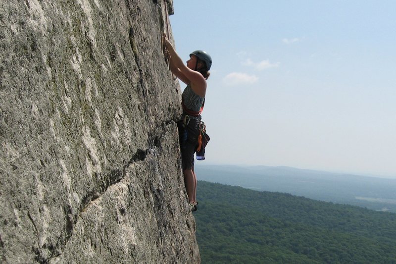 Heather climbing Cascading Crystal Kaleidoscope (CCK) on a hot day.