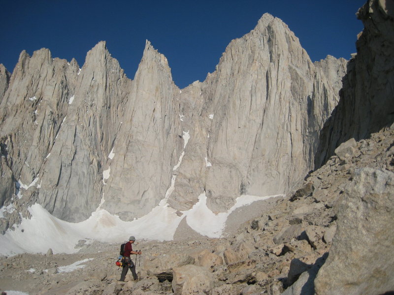Duke on the approach nearing Iceberg Lake with Keeler and Whitney in the background.