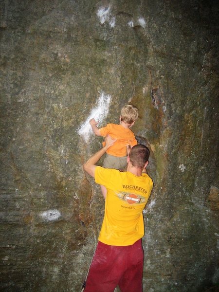 He's a little short yet to pull off the first moves to the double pinch but it's never too soon to start trying. Photo by Kelly.