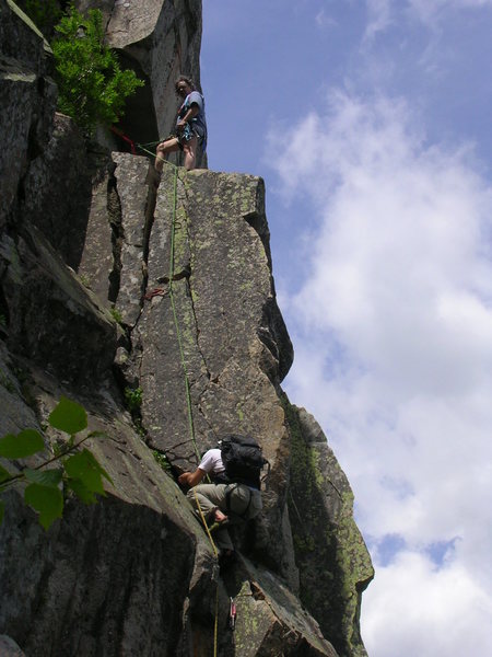 Bradley White belaying John Brochu. Photo by Teresa Nagle. June 2006.
