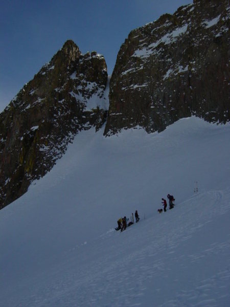 Digging an avalanche pit below Round Top Mountain, near Kit Carson Pass, NV.