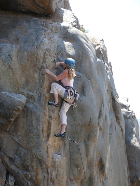 Rebecca Manley working the surprisingly awkward first section of Suzie's Wild Ride. The holds *look* so good....