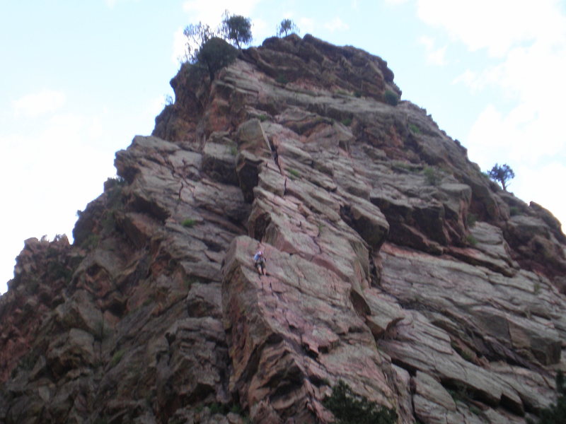 Wind Ridge, climber just before the 1st belay ledge.