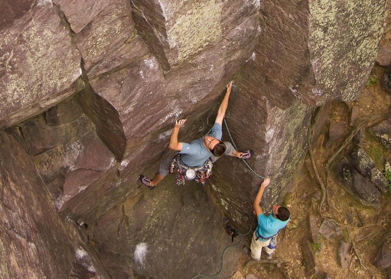 Devils Lake. Henning Boldt on the opening moves of Plethora. August '08.