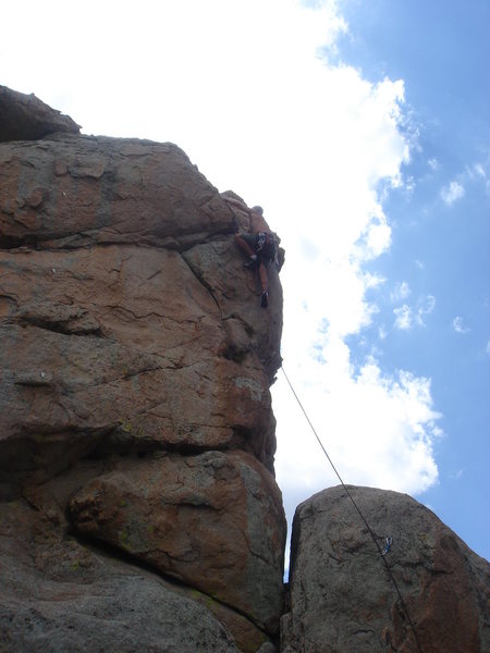 The finishing moves - Al Sanderson high on the route.