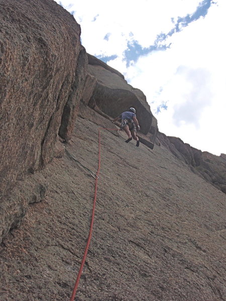 Looking up at pitch 2 from the belay.